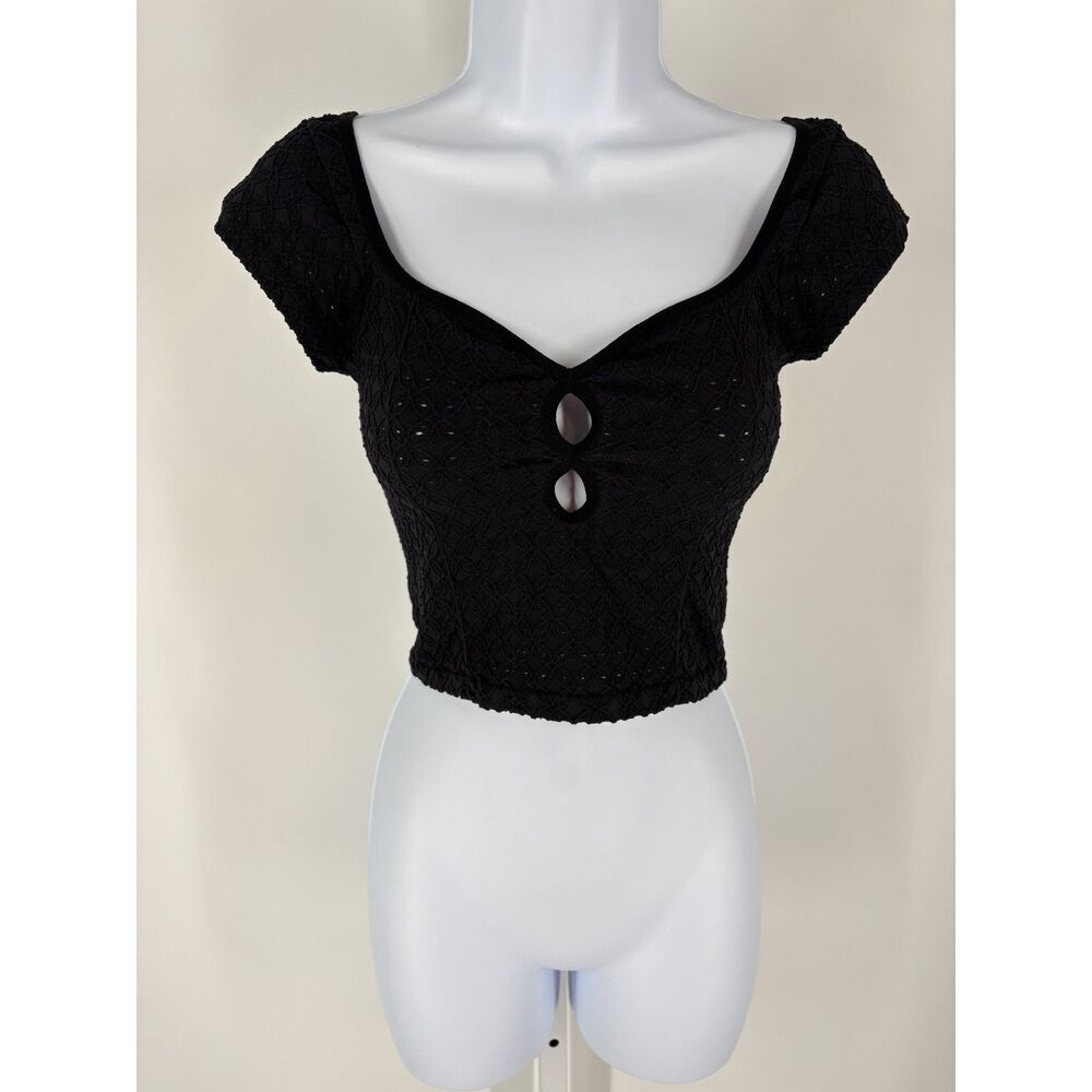Anthropologie Black Eyelet Crop Top